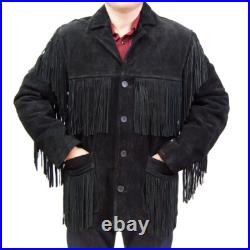 Mens Black Western Wear Unique Jacket Suede Cowboy Fringe Native American Coat Mens Black Western Wear Unique Jacket Suede Cowboy Fringe Native American Coat