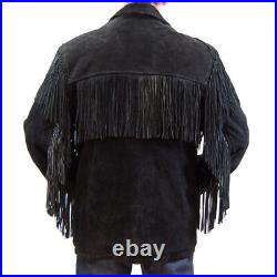 Mens Black Western Wear Unique Jacket Suede Cowboy Fringe Native American Coat Mens Black Western Wear Unique Jacket Suede Cowboy Fringe Native American Coat
