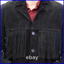 Mens Black Western Wear Unique Jacket Suede Cowboy Fringe Native American Coat Mens Black Western Wear Unique Jacket Suede Cowboy Fringe Native American Coat