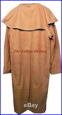 Mens Brown Leather Western Motorcycle Biker Duster Long Outback Coat Buffalo