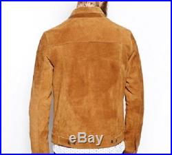 Mens Brown Soft Suede Leather Denim Style Western Trucker Summer Native Jacket