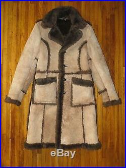 Mens Brown Western Marlboro Brown Tan Shearling Leather Jacket Coat 38 reg EUC