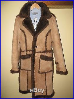 Mens Brown Western Marlboro Brown Tan Shearling Leather Jacket Coat 38 reg EUC