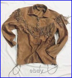 Mens Buckskin Leather Suede Jacket Fringes Deerskin Mountain Man Native American