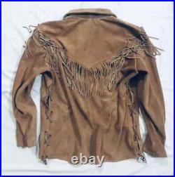 Mens Buckskin Leather Suede Jacket Fringes Deerskin Mountain Man Native American