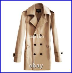 Mens Business Double Breasted Lapel Collar Mid Long Trench Coat Jackets Outwears