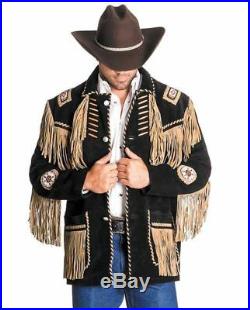 Mens Cowboy Jacket Fringe Beads Bones Native American 80s Style Western Coat New
