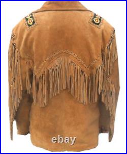 Mens Cowboy Jacket Western Wear Style Suede Leather Fringe American Leather Coat