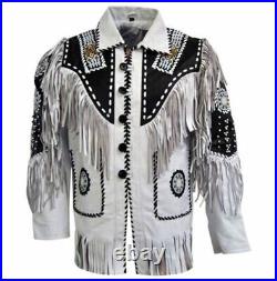 Mens Cowboy Suede Black & White Jacket Western Coat Fringes Beads, Cowboy Jacket Mens Cowboy Suede Black & White Jacket Western Coat Fringes Beads, Cowboy Jacket