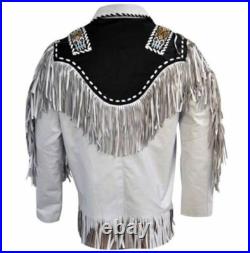 Mens Cowboy Suede Black & White Jacket Western Coat Fringes Beads, Cowboy Jacket Mens Cowboy Suede Black & White Jacket Western Coat Fringes Beads, Cowboy Jacket