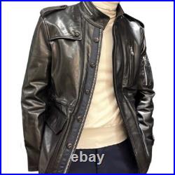 Mens Cowhide Retro M65 Military 80s Jacket Tanned Cow Leather Army Coat