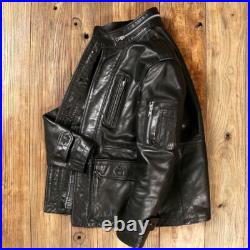 Mens Cowhide Retro M65 Military 80s Jacket Tanned Cow Leather Army Coat