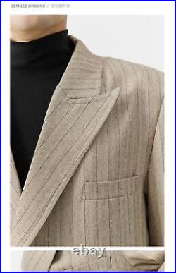 Mens Double Breasted Blazers Coat Loose Oversize Jacket Striped British Retro XL
