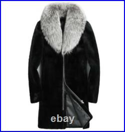 Mens Faux Mink Fur Jacket Mid Long Winter Casual Trench Coats Business Parka New