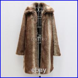 Mens Faux Mink Fur Mid Long Trench Coat Jacket Outwear Overcoat Parka Winter 6XL