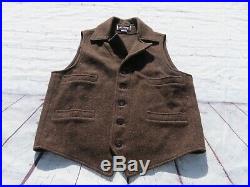 Mens Filson Brown 100% Mackinaw Wool Button Western Vest Medium $195
