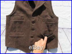 Mens Filson Brown 100% Mackinaw Wool Button Western Vest Medium $195