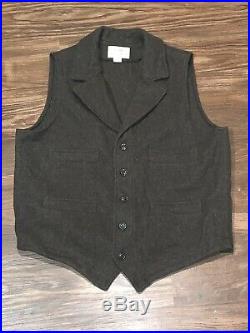 Mens Filson Brown 100% Mackinaw Wool Button Western Vest Medium $195 Sz Large