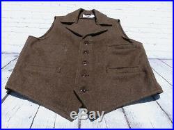 Mens Filson Forest Brown 100% Mackinaw Wool Button Western Vest Large $195