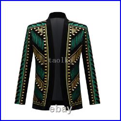Mens Floral Embroidery Blazers Tuxedos Short Jacket Coat Evening Party Nightclub
