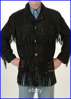 Mens Fringe Style Black Traditional Western Coat Jacket Native American Style