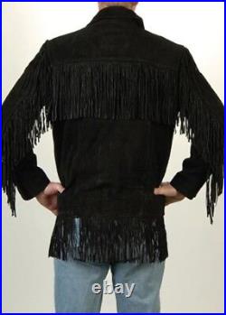 Mens Fringe Style Black Traditional Western Coat Jacket Native American Style