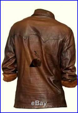 Mens Genuine Lambskin Leather Shirt Casual Fashion Western Style