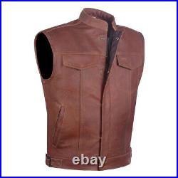 Mens Genuine Lambskin Leather Waistcoat Western Vest Coat Cowboy Classic Jacket