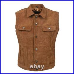 Mens Genuine Lambskin Leather Waistcoat Western Vest Coat boy Classic Jacket