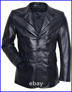Mens Genuine Lambskin Soft Real Leather Blazer THREE BUTTON Classic Coat Jacket