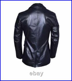 Mens Genuine Lambskin Soft Real Leather Blazer THREE BUTTON Classic Coat Jacket