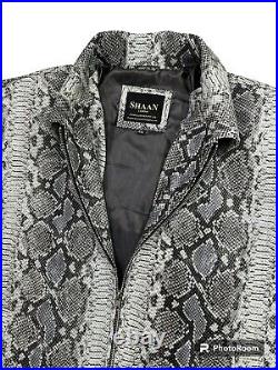 Mens Gothic Gray Exotic Snake Python Texture Leather Jacket Fashion Stylish Coat