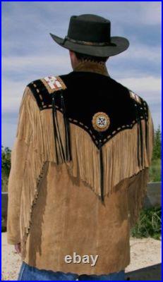 Mens Jacket Western Suede Leather Fringe Beads Native American Style Coats New Mens Jacket Western Suede Leather Fringe Beads Native American Style Coats New