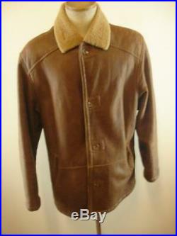 Mens L Gerhel Brown Genuine Sheepskin Shearling Fur Jacket Coat Button Western