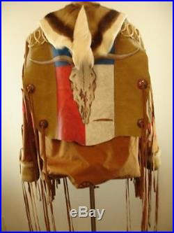 Mens L Mountain Man Fur Coat Jacket Fringe Deer Skin Painted Skull Western Art