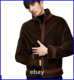 Mens Lambswool Winter Jackets Casual Thicken Warm Motor Zip Outwear Stand Collar