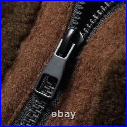 Mens Lambswool Winter Jackets Casual Thicken Warm Motor Zip Outwear Stand Collar