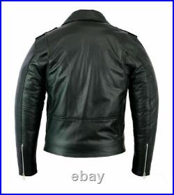 Mens Leather Brando Motorbike Jacket Marlon Biker Motorcycle Black Lambskin Coat