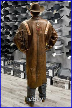 Mens Long Brown Traditional Western Coat Jacket Native American Style All Sizes