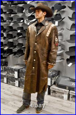 Mens Long Brown Traditional Western Coat Jacket Native American Style All Sizes