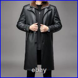 Mens Mid Long Coat Jacket Real Leather Detachable Lined Outwears Single Breasted