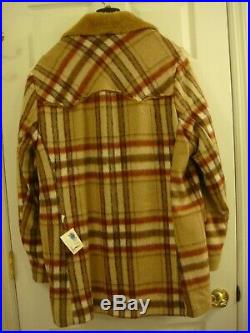 Mens Pioneer Wear Vntg Tan Plaid Fleece Lined Wool Blend Coat Jacket SZ 42L New