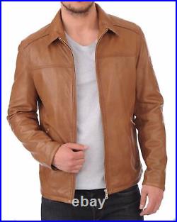 Mens Real 100% Lambskin Leather Jacket/Coat Beige Bomber Biker Motorcycle Jacket