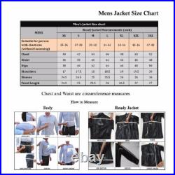 Mens Real Leather Jacket 3/4 Length Single Breasted Three Button Coat Black L XL