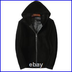 Mens Real Shearling Lamb Wool Fur Hooded Short Coats Jackets Overcoat Zip Winter Mens Real Shearling Lamb Wool Fur Hooded Short Coats Jackets Overcoat Zip Winter