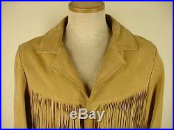 Mens S 36 Lariat USA tan suede leather western LONG fringe jacket coat snap Vtg