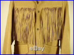 Mens S 36 Lariat USA tan suede leather western LONG fringe jacket coat snap Vtg