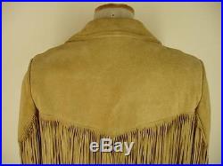 Mens S 36 Lariat USA tan suede leather western LONG fringe jacket coat snap Vtg