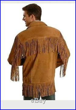 Mens Scully Leather Western wear Brown Suede Leather Jacket Fringe