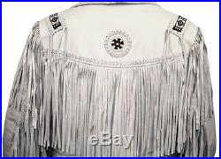 Mens Scully Leather Western wear White Suede Leather Jacket Fringe